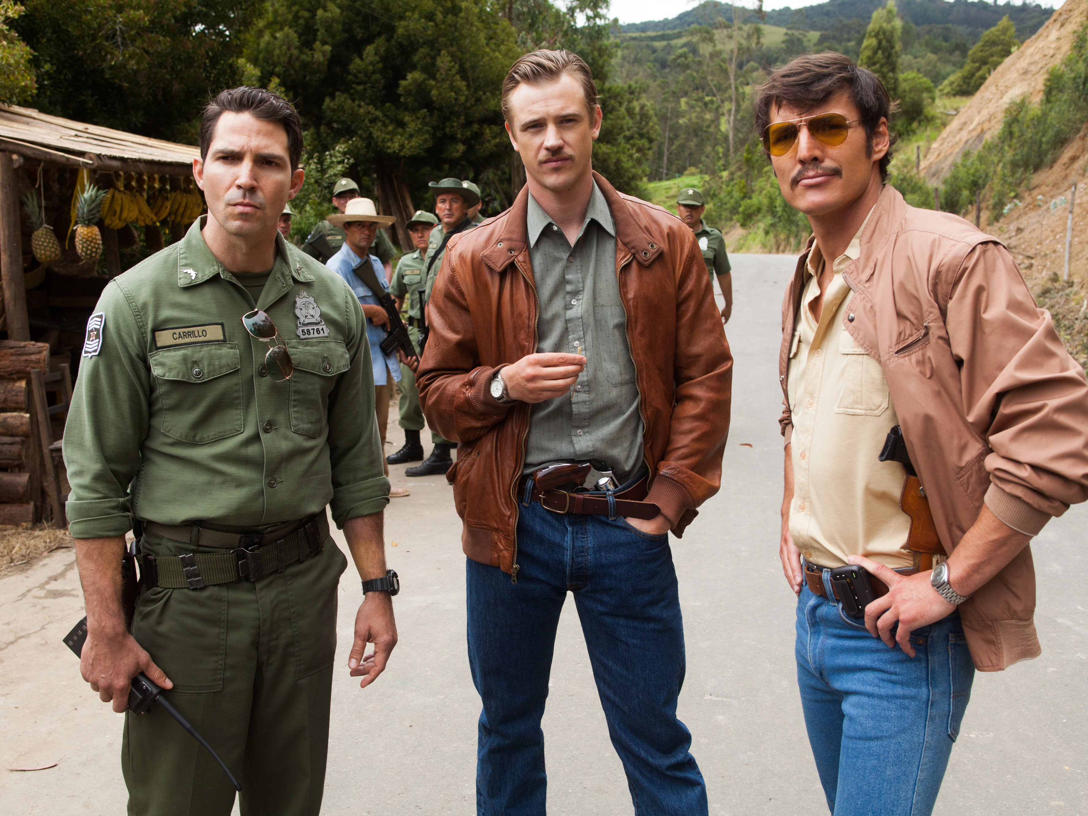 Pedro Pascal production stills from Narcos plus a few childhood photos of him