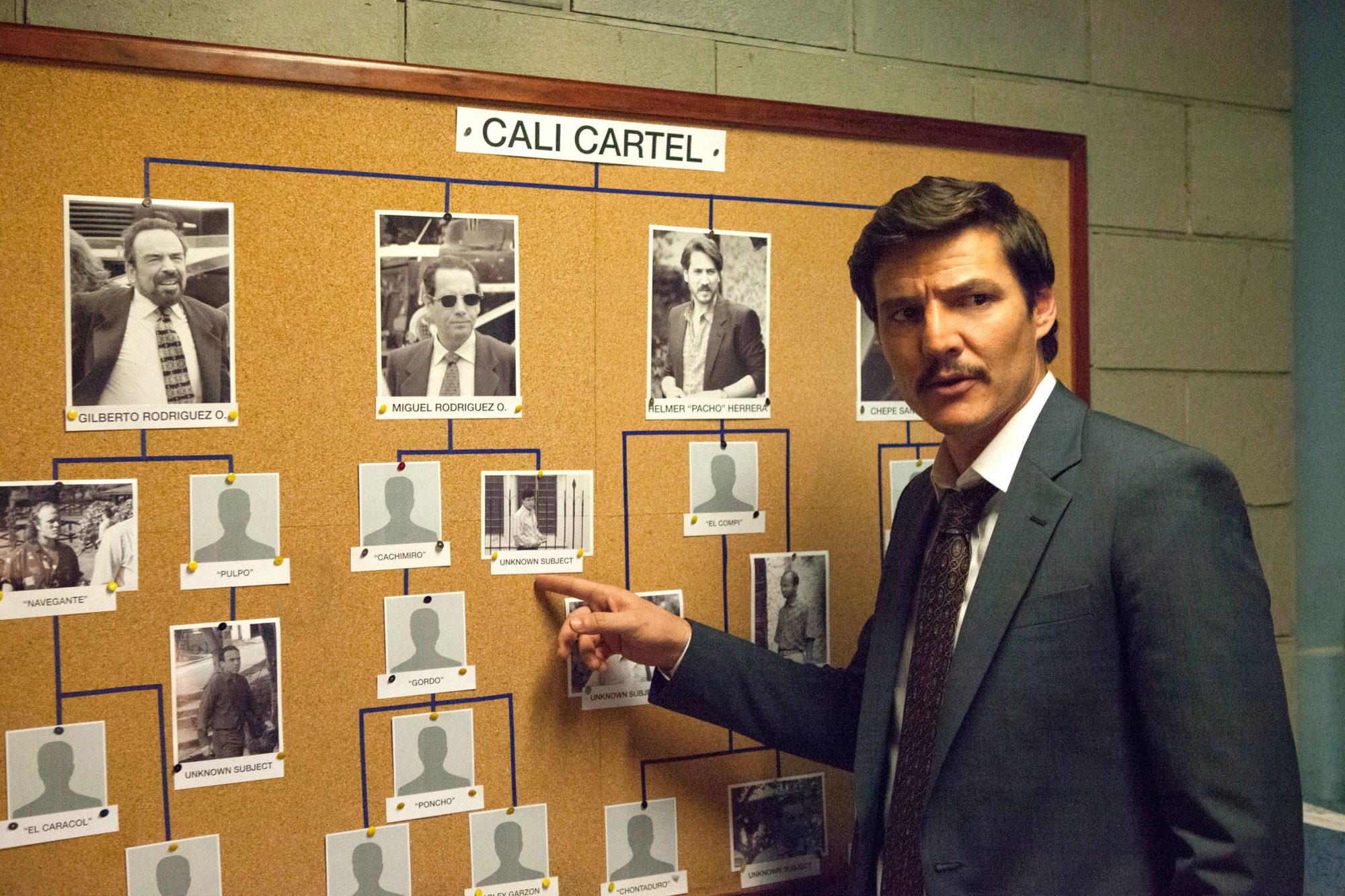 Pedro Pascal production stills from Narcos plus a few childhood photos of him