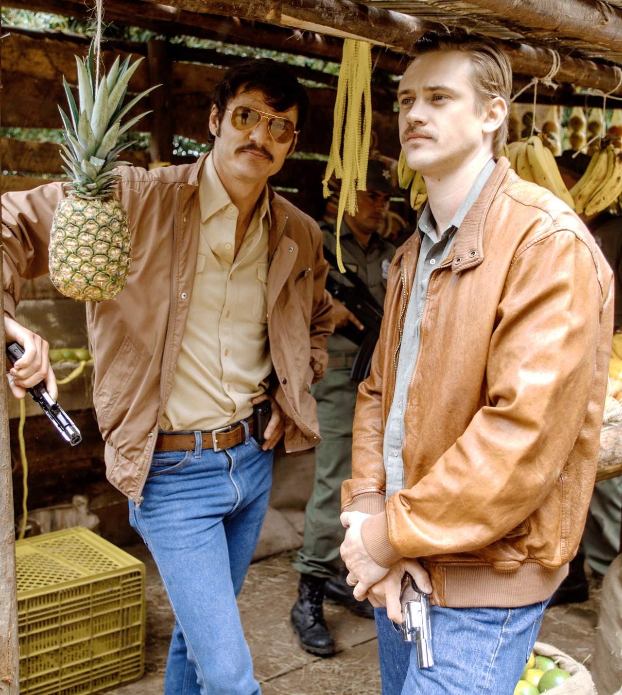 Pedro Pascal production stills from Narcos plus a few childhood photos of him